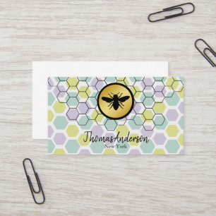 Tarjeta De Visita Logotipo moderno del peine de miel y la abeja hexa