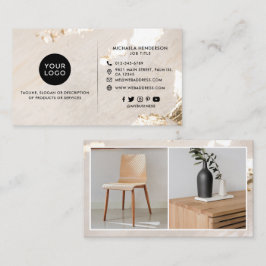 Tarjeta De Visita Logotipo Moderno Elegante con Hojas de Oro 2 Fotos