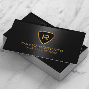 Tarjeta De Visita Logotipo moderno Gold Shield Monograma Black Metal