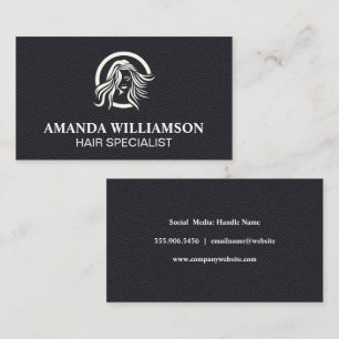 Tarjeta De Visita Logotipo moderno Hair Stylist Black Leather