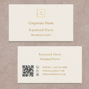 Tarjeta De Visita Logotipo moderno minimalista dorado crema marfil