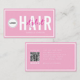 Tarjeta De Visita Logotipo moderno QR Rosa suave Blanco Peluquera