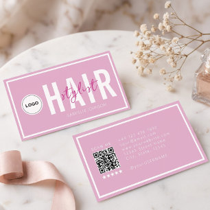 Tarjeta De Visita Logotipo moderno QR Rosa suave Blanco Peluquera