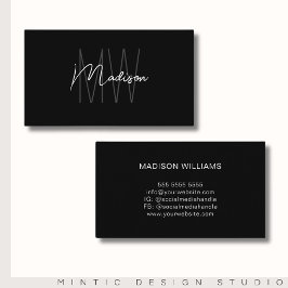 Tarjeta De Visita Logotipo Monograma Blanco negro Minimalista modern