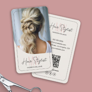 Tarjeta De Visita Logotipo Monograma de Estilista de Pelo Foto Marró