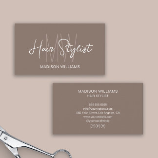 Tarjeta De Visita Logotipo Monograma de Estilista de Pelo Marrón Cla