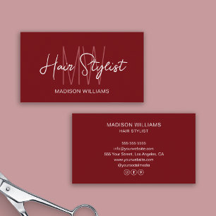 Tarjeta De Visita Logotipo Monograma de Estilista de Pelo Rojo