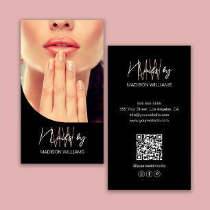 Tarjeta De Visita Logotipo Monograma Foto Artista de Uñas Negro
