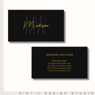Tarjeta De Visita Logotipo Monograma Negro Oro Moderno Minimalista