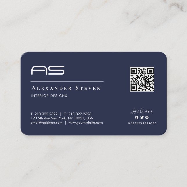 Tarjeta De Visita Logotipo Monogramado Profesional Azul marino (Anverso)