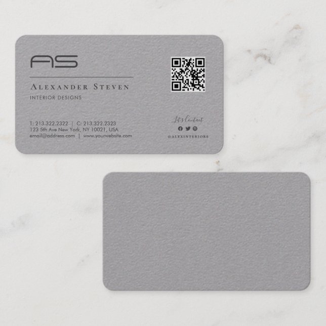 Tarjeta De Visita Logotipo Monogramado Profesional Gris Premium (Anverso / Reverso)