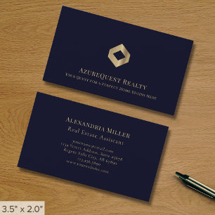 Tarjeta De Visita Logotipo Navy Blue and Gold Luxury