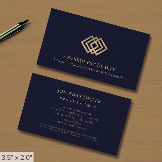 Tarjeta De Visita Logotipo Navy Blue Luxury Gold (Subido por el creador)