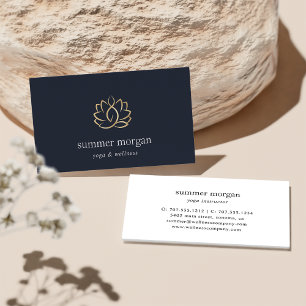 Tarjeta De Visita Logotipo Navy & Gold Lotus   Medición del bienesta