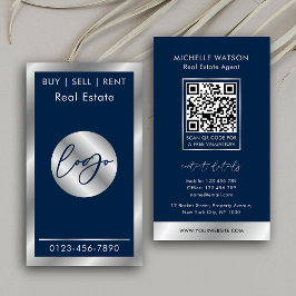 Tarjeta De Visita Logotipo Navy & Silver Elegante Código QR inmobili