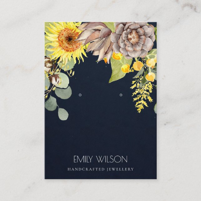 TARJETA DE VISITA LOGOTIPO NAVY SUNFLOWLOWER PINE FLORAL EARRING (Anverso)