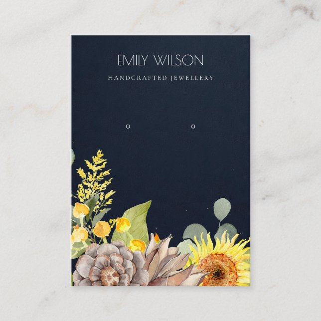 TARJETA DE VISITA LOGOTIPO NAVY SUNFLOWLOWER PINE FLORAL EARRING (Anverso)