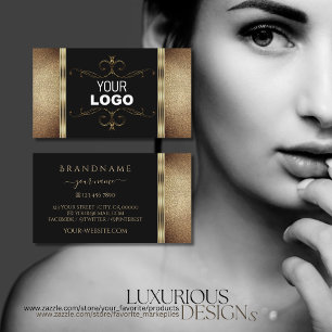 Tarjeta De Visita Logotipo Ornamental Noble Purpurina de Oro Negro