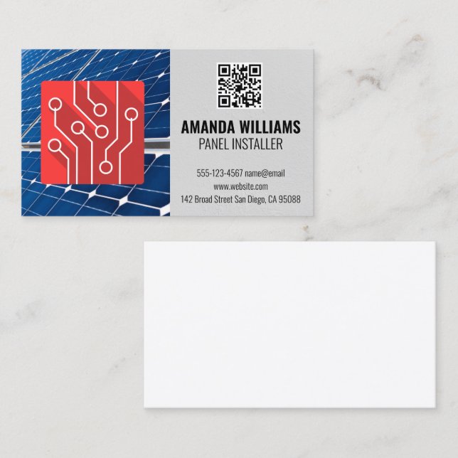 Tarjeta De Visita Logotipo | Panel solar | Código QR (Anverso / Reverso)