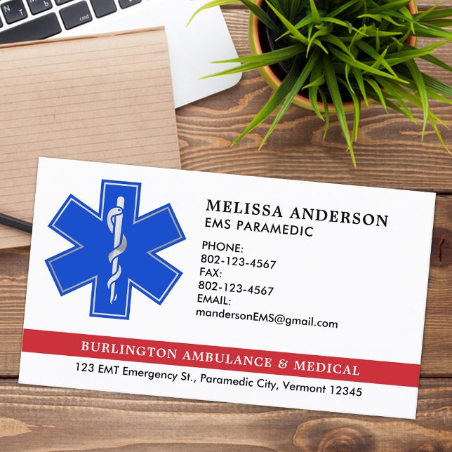 Tarjeta De Visita Logotipo Paramédico EMS Ambulancia Estrella De La  (Subido por el creador)