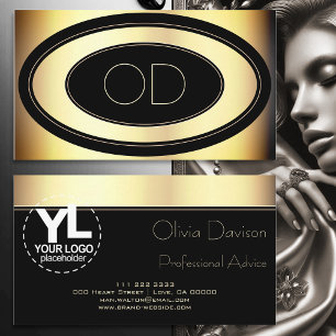 Tarjeta De Visita Logotipo personalizado Atrás y Círculos dorados Mo