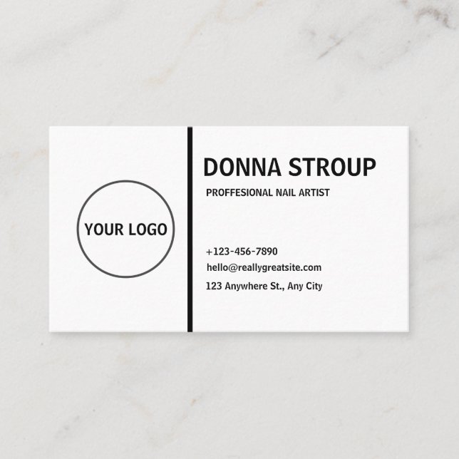 Tarjeta De Visita Logotipo personalizado Blanco negro moderno (Anverso)