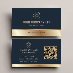 Tarjeta De Visita Logotipo personalizado Elegante Código QR de Oro A