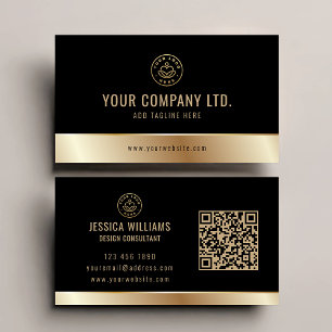 Tarjeta De Visita Logotipo personalizado Elegante Código QR de oro n