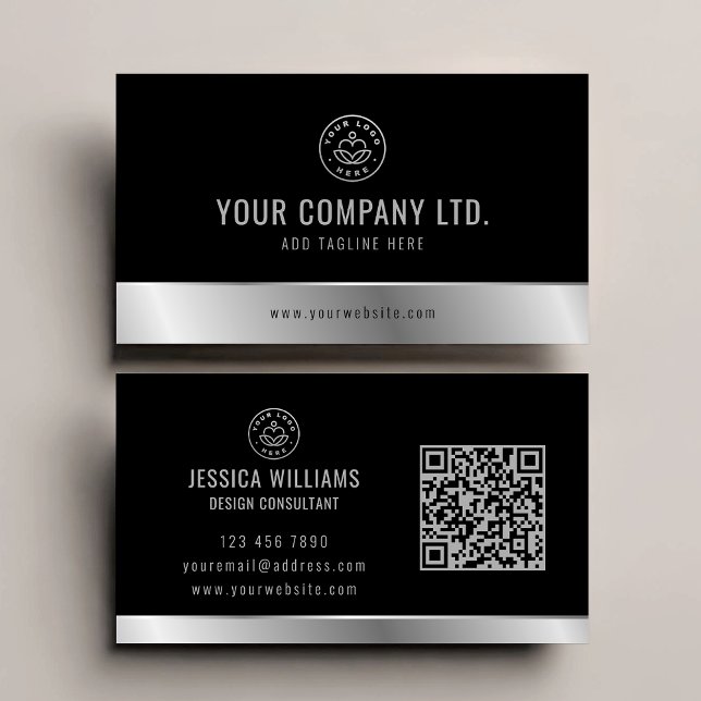Tarjeta De Visita Logotipo personalizado Elegante código QR Plata Ne (Subido por el creador)