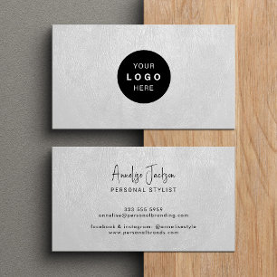 Tarjeta De Visita Logotipo personalizado elegante lujo cuero blanco