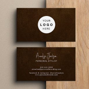 Tarjeta De Visita Logotipo personalizado elegante lujo marrón cuero 