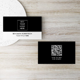 Tarjeta De Visita Logotipo personalizado en blanco y negro Código QR