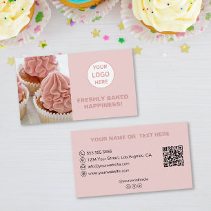 Tarjeta De Visita Logotipo Personalizado Foto QR Rosa Panadería