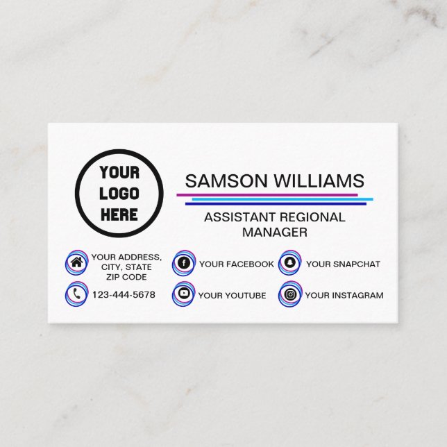 Tarjeta De Visita Logotipo personalizado Iconos modernos de medios s (Anverso)