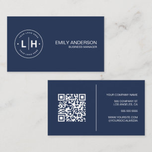 Tarjeta De Visita Logotipo personalizado moderno QR Navy Blue