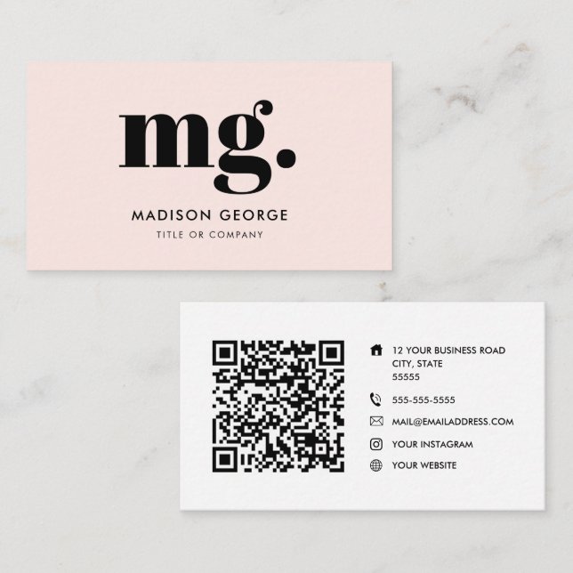 Tarjeta De Visita logotipo personalizado monograma código QR minimal (Anverso / Reverso)