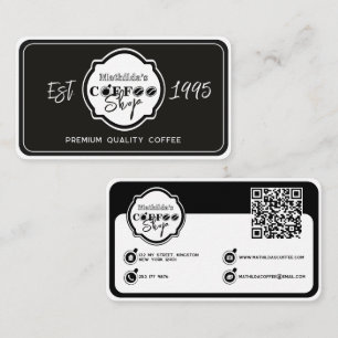 Tarjeta De Visita Logotipo Personalizado Negro Cafetería Profesional
