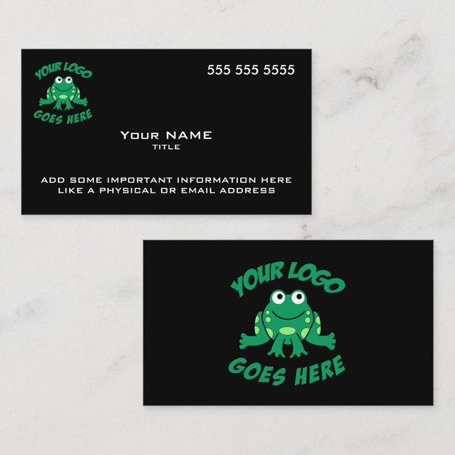 Tarjeta De Visita Logotipo personalizado Negro moderno (Anverso / Reverso)
