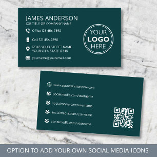 Tarjeta De Visita Logotipo Profesional Código QR Redes Sociales Verd