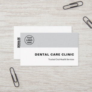 Tarjeta De Visita Logotipo Profesional de Clínica Dental QR Gris