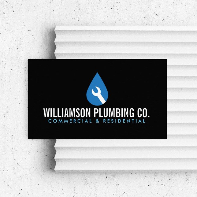 Tarjeta De Visita Logotipo profesional de fontanería negro (Subido por el creador)