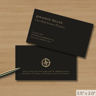 Tarjeta De Visita Logotipo profesional de la brújula dorada negra