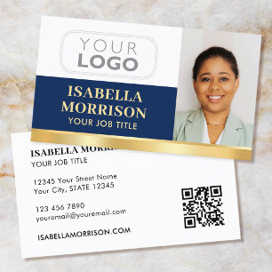 Tarjeta De Visita Logotipo profesional de la compañía QR Navy Gold