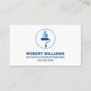 Tarjeta De Visita Logotipo Profesional de Pintor de Casa Azul Blanco