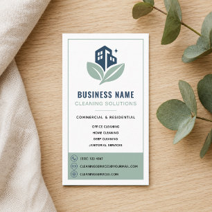 Tarjeta De Visita Logotipo profesional de Sage Green Cleaning Servic