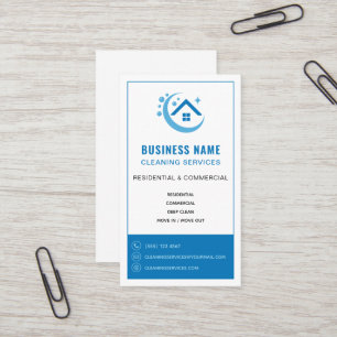 Tarjeta De Visita Logotipo Profesional de Servicios de Limpieza Azul
