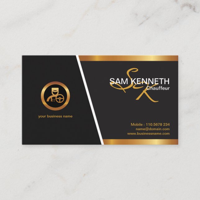 Tarjeta De Visita Logotipo profesional elegante Monograma Gold Chauf (Anverso)