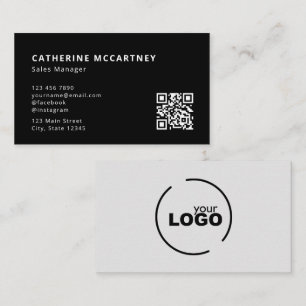 Tarjeta De Visita Logotipo profesional moderno Código QR Gris y negr