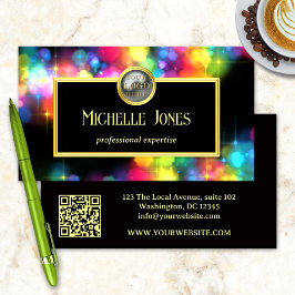 Tarjeta De Visita Logotipo QR abstracto dorado colorido en negrita