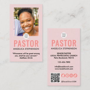 Tarjeta De Visita Logotipo QR de foto rosa moderno para iglesia past